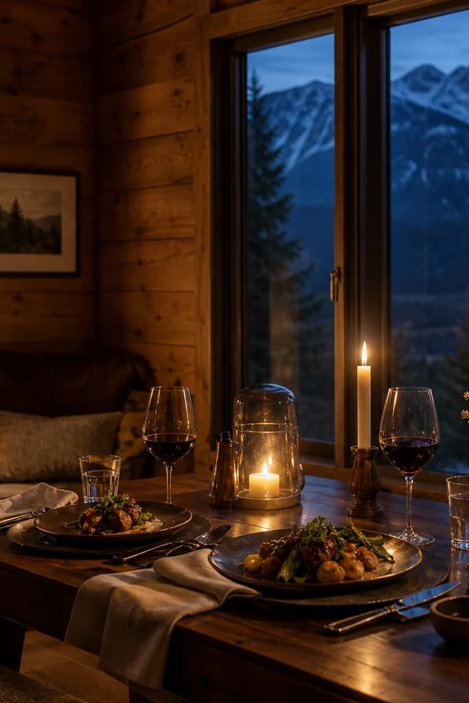The Cedar & Stone Lodge dining room set for guests