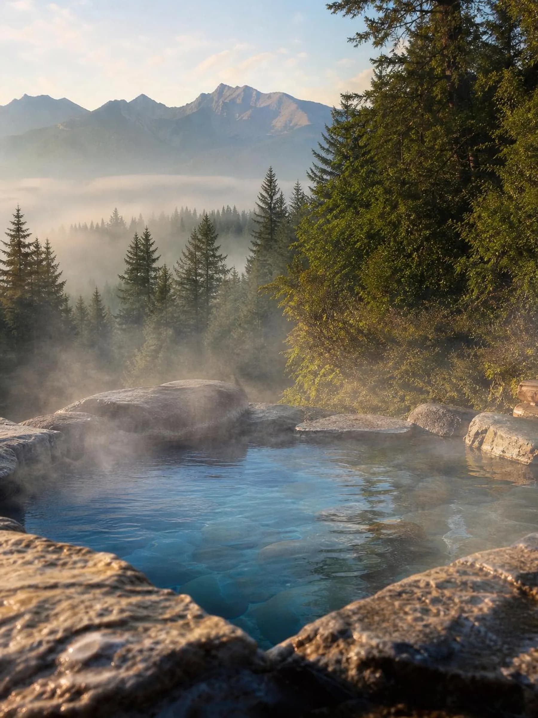 Steam rising from Radium Hot Springs in the Columbia Valley