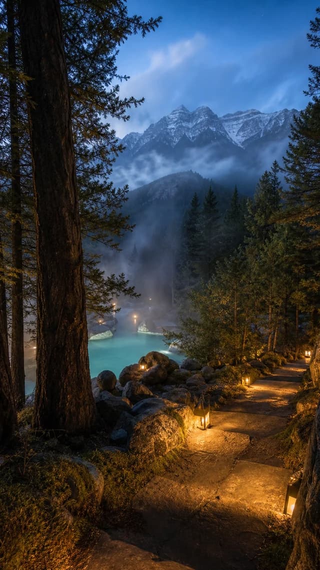 Steam rising off the mineral pools at Radium Hot Springs