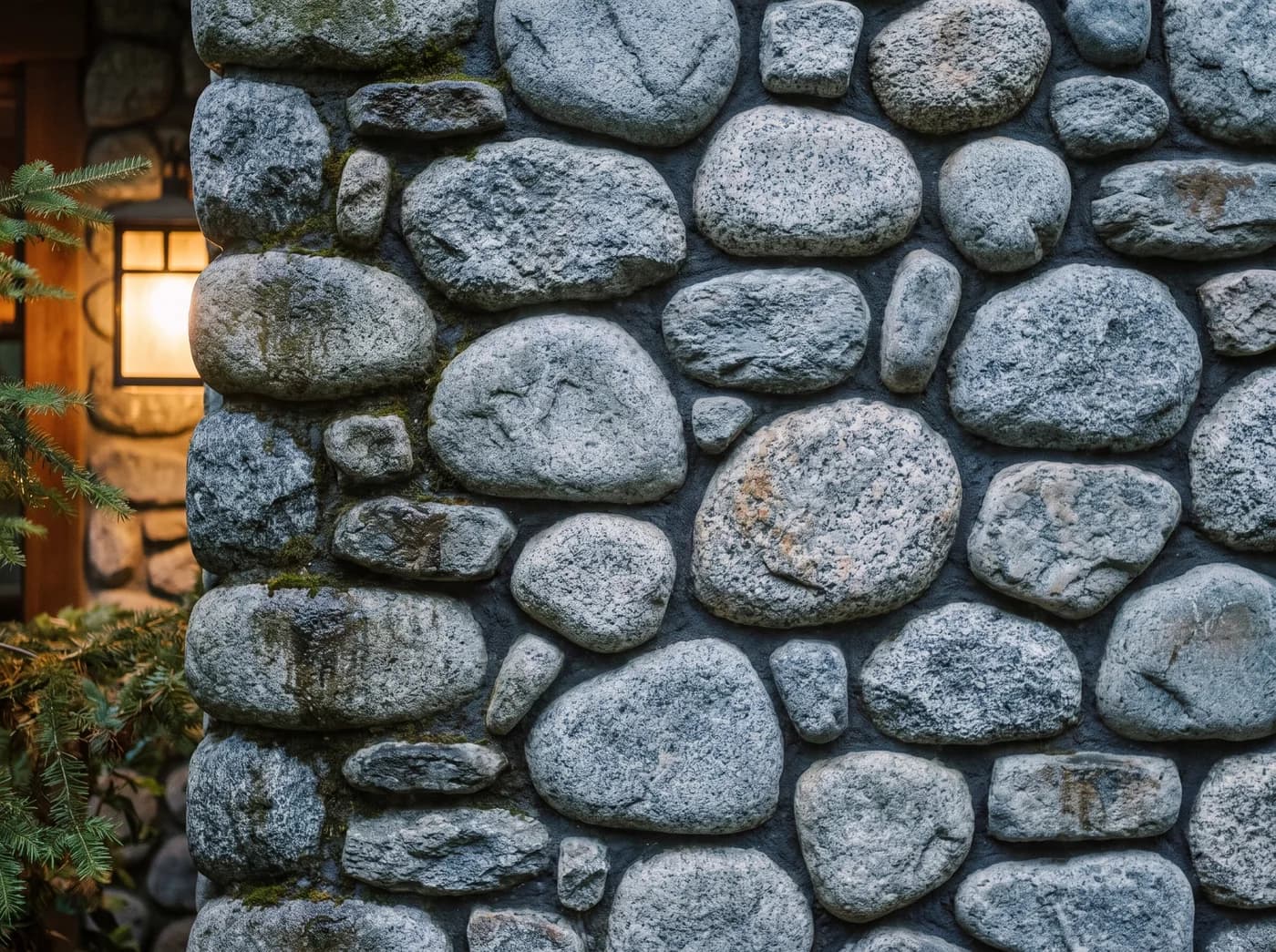 River stone and masonry at Cedar & Stone Lodge