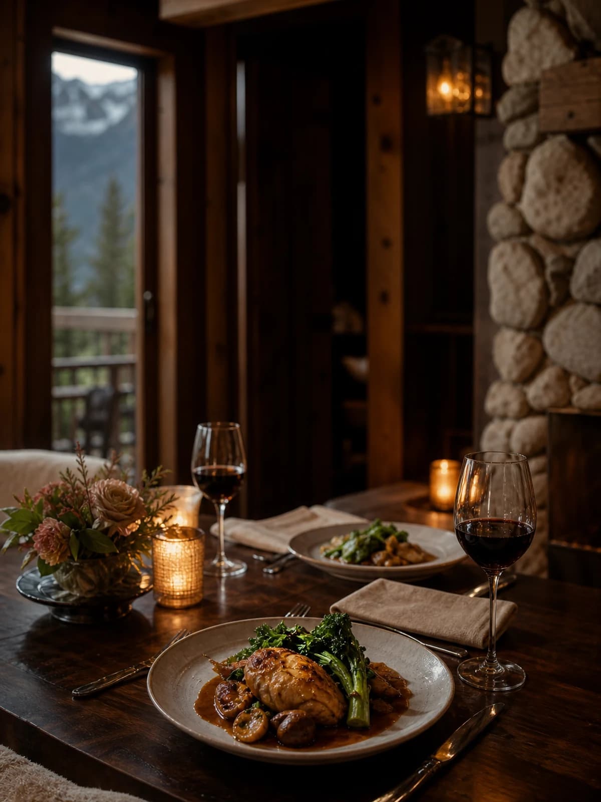 A quiet private dinner at the lodge